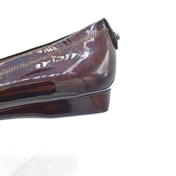 Stuart Weitzman Burgundy Patent Ballet Flats | Silver Buckle | Fall Office Chic - Picture 11 of 14